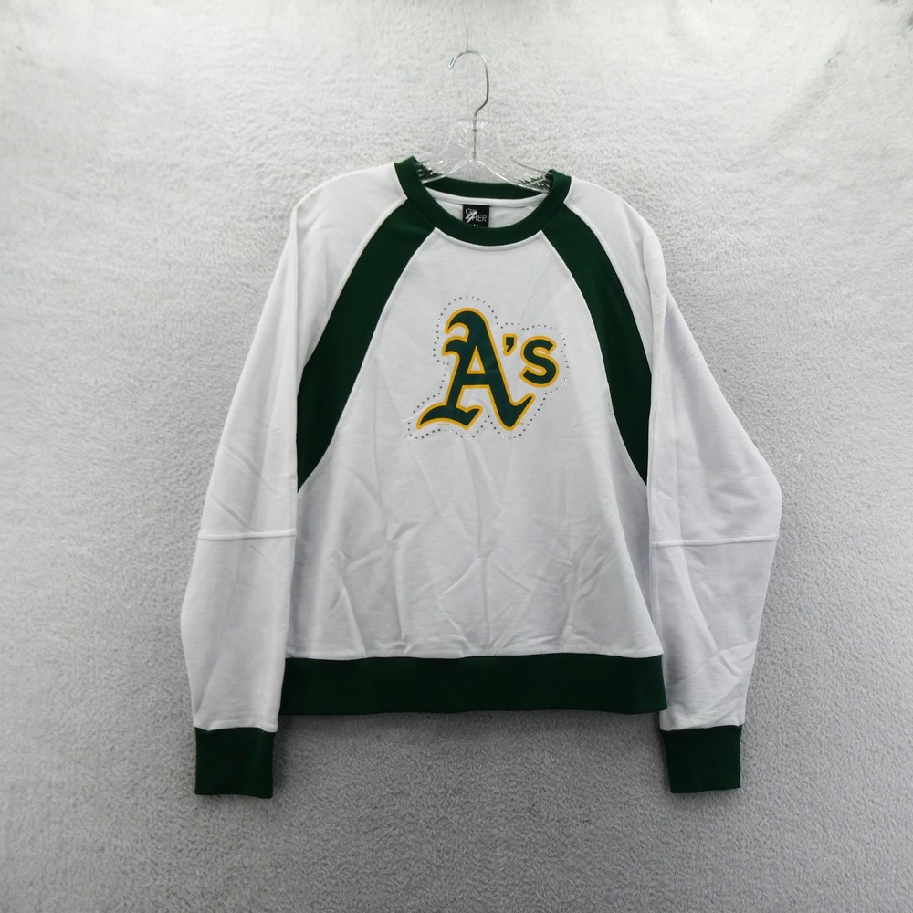 G-III Sweatshirt Womens Medium Oakland Athletics White Green Rhinestone Pullover